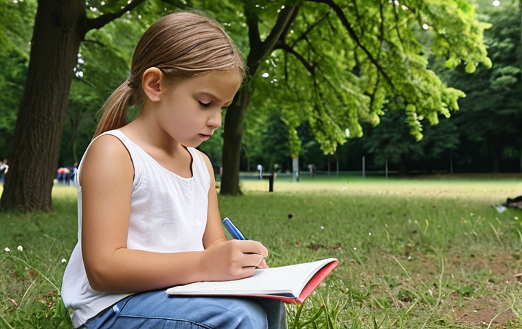 **A psychologist observing children playing in a park, taking notes in a field journal.** (Focus: Naturalistic Observation)