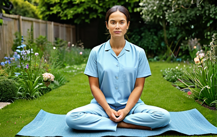 Mindfulness and Wellbeing**
A serene woman in comfortable, modest clothing practicing mindfulness in a peaceful garden setting, fully clothed, safe for work, appropriate content, perfect anatomy, natural proportions, professional photography, natural lighting, family-friendly, promoting mental and physical wellbeing.
**