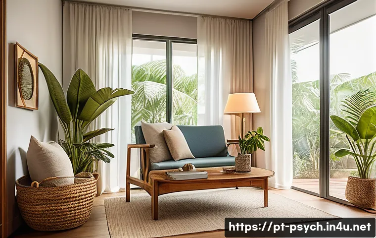 심리학 상담과정 - A warm and inviting therapy room setting in a modern Brazilian home, featuring a comfortable armchai...