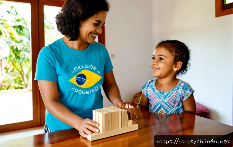 발달심리학 - Photorealistic developmental psychology scene in a warm Brazilian family home, a toddler in a colorf...